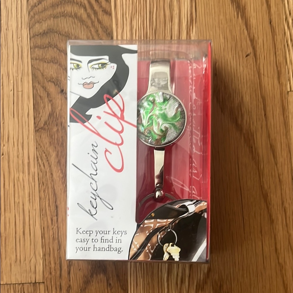 Vintage Green and Silver Keychain Clip